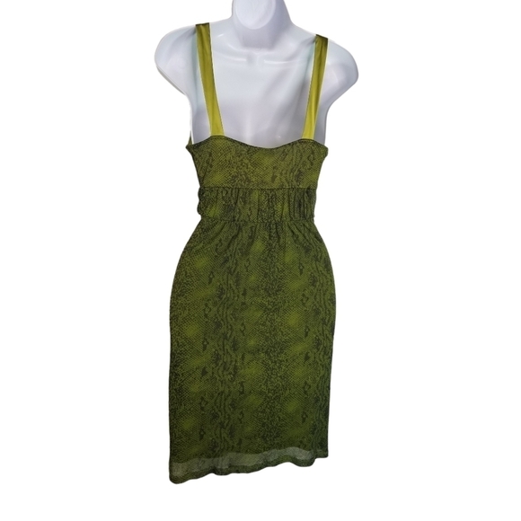 Vtg 90s y2k chartreuse green snake print mesh dress - Picture 2 of 10